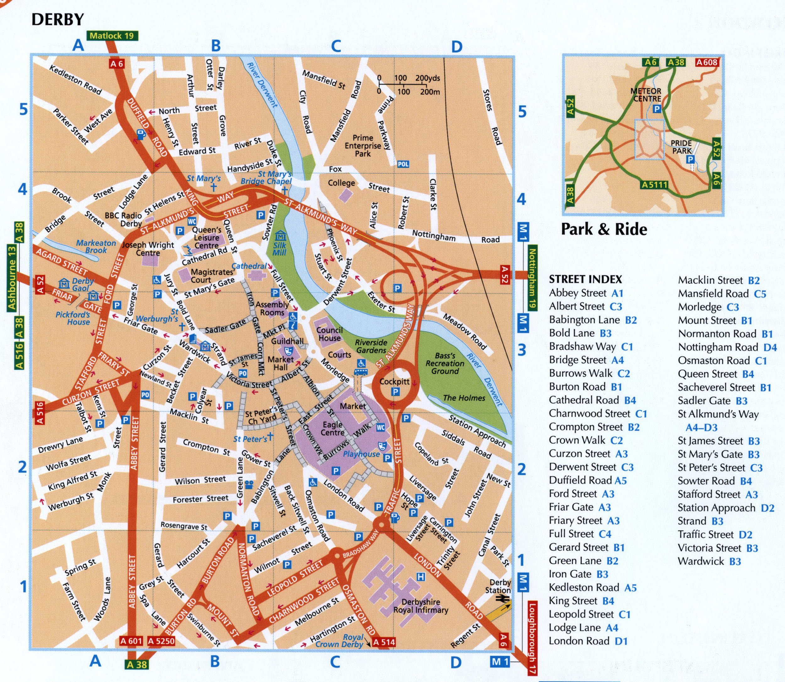 Derby map with a list of streets