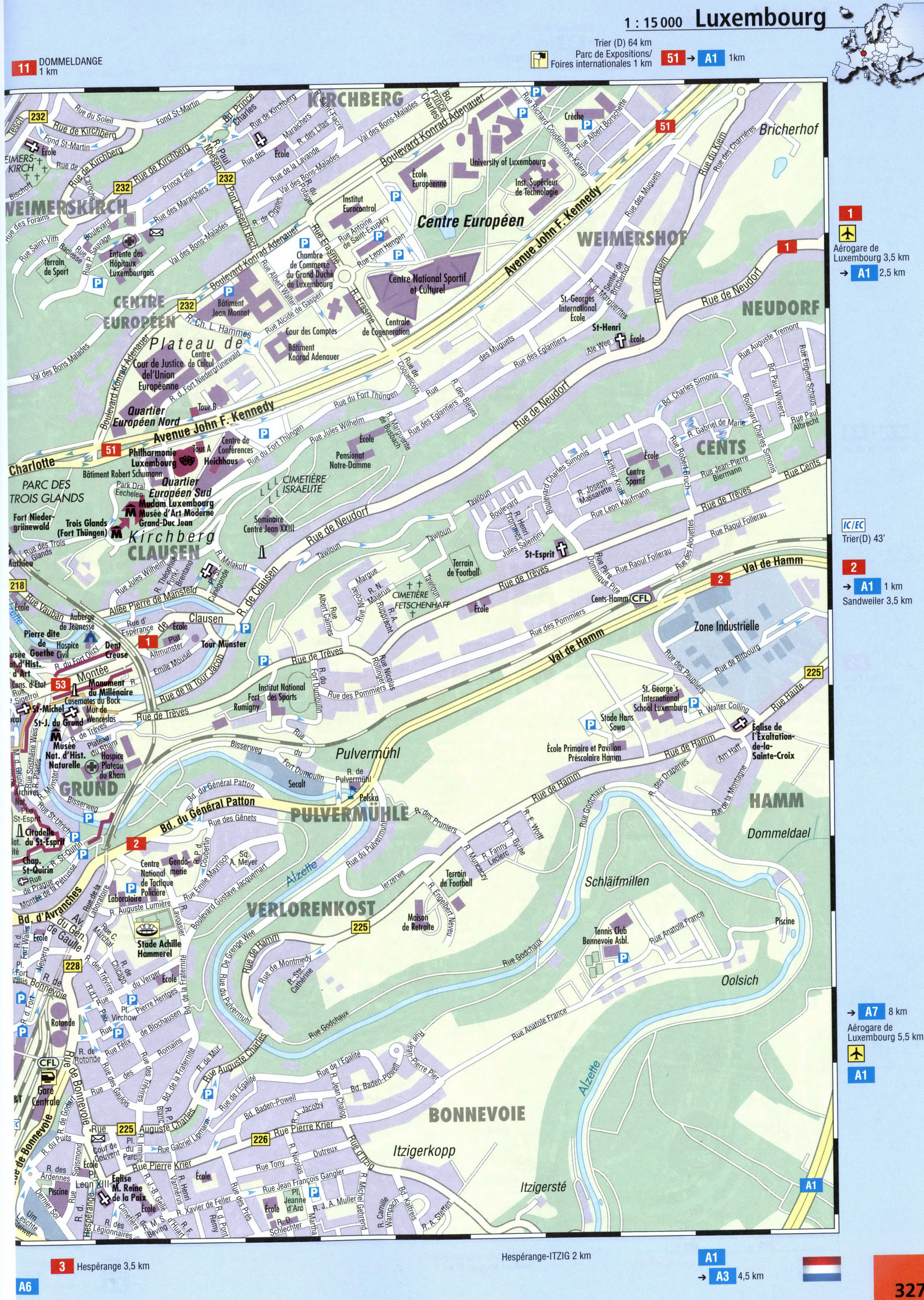 Luxembourg street map with sights