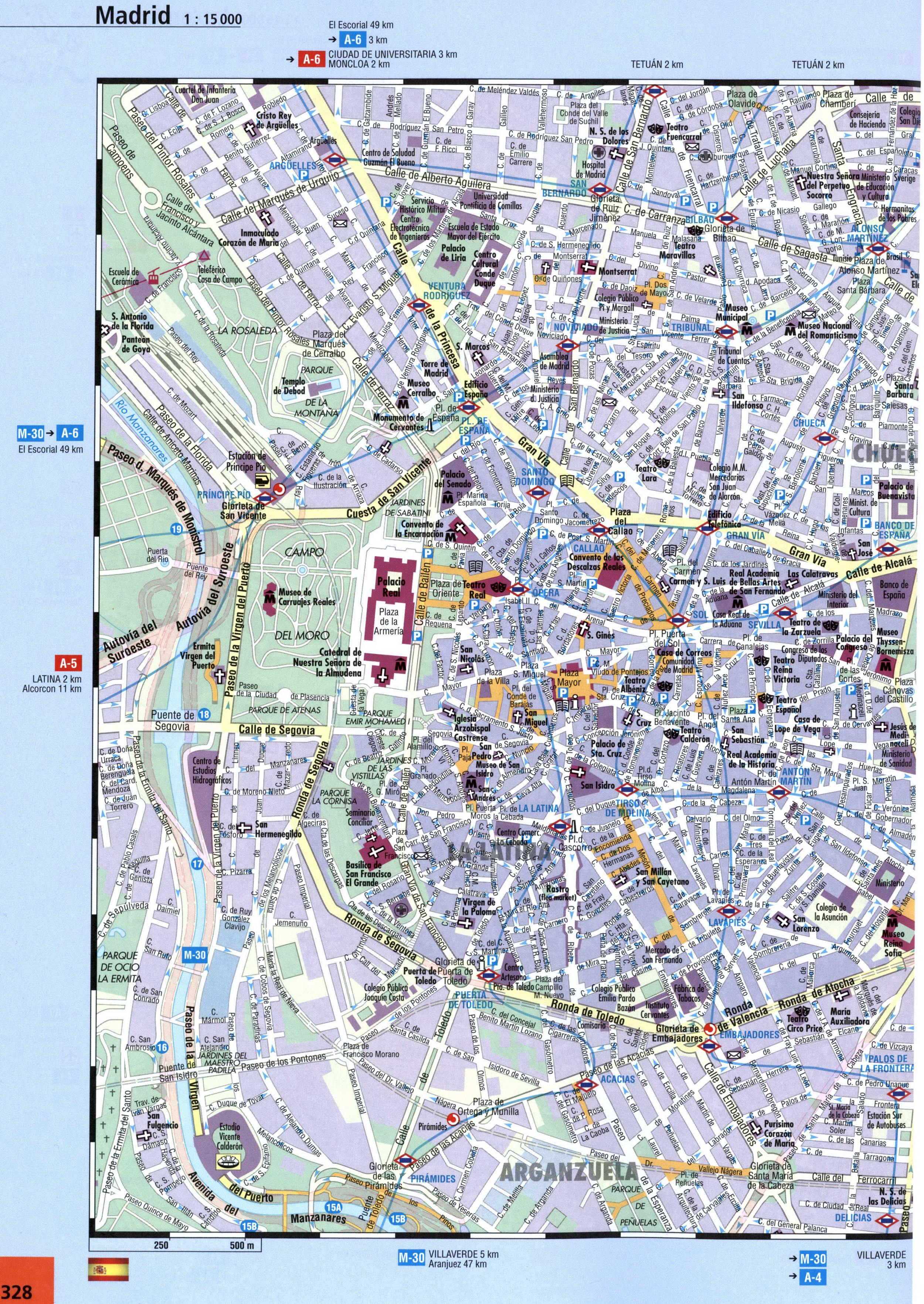 Madrid street map with sights