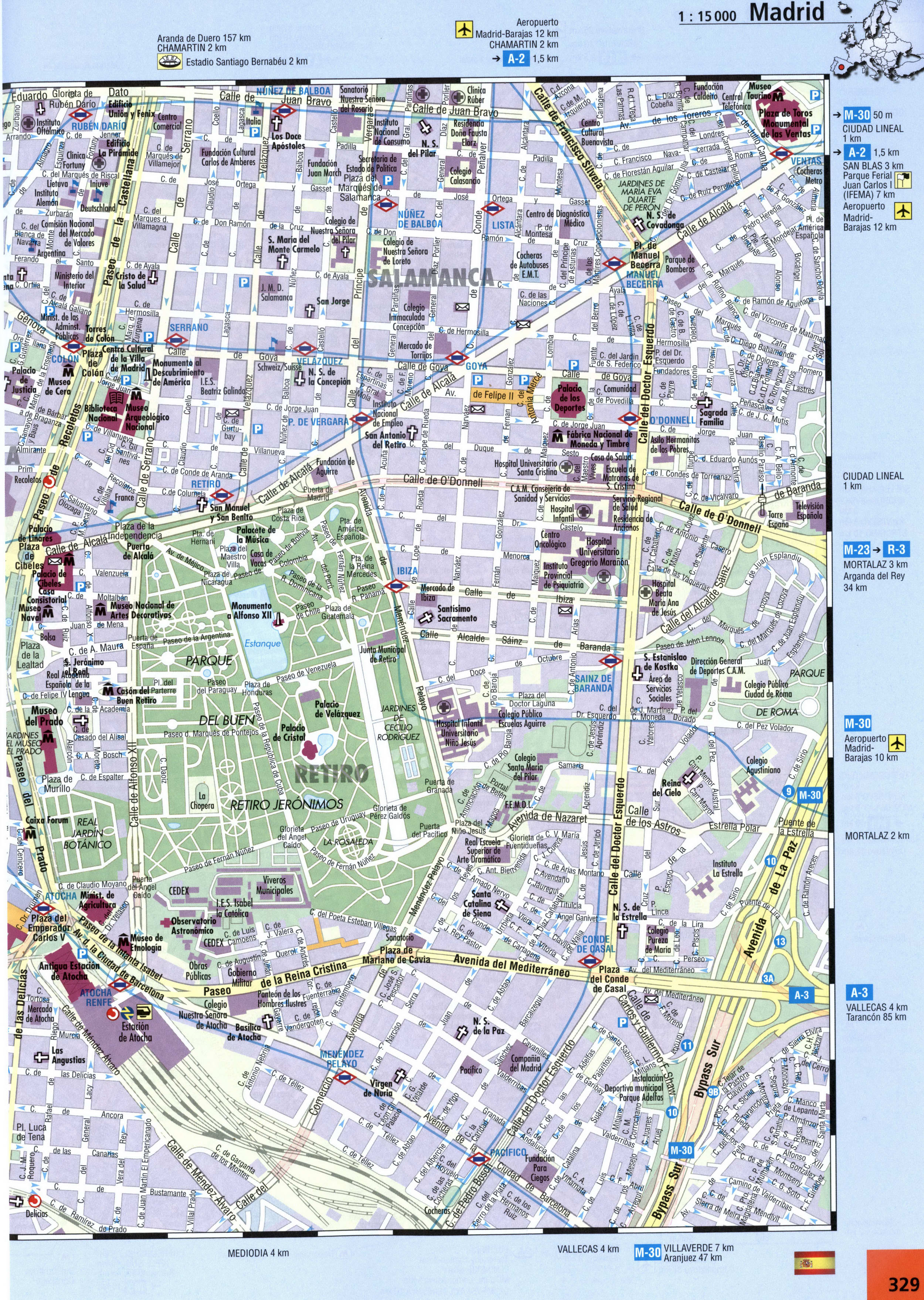Madrid street map with beautiful sights