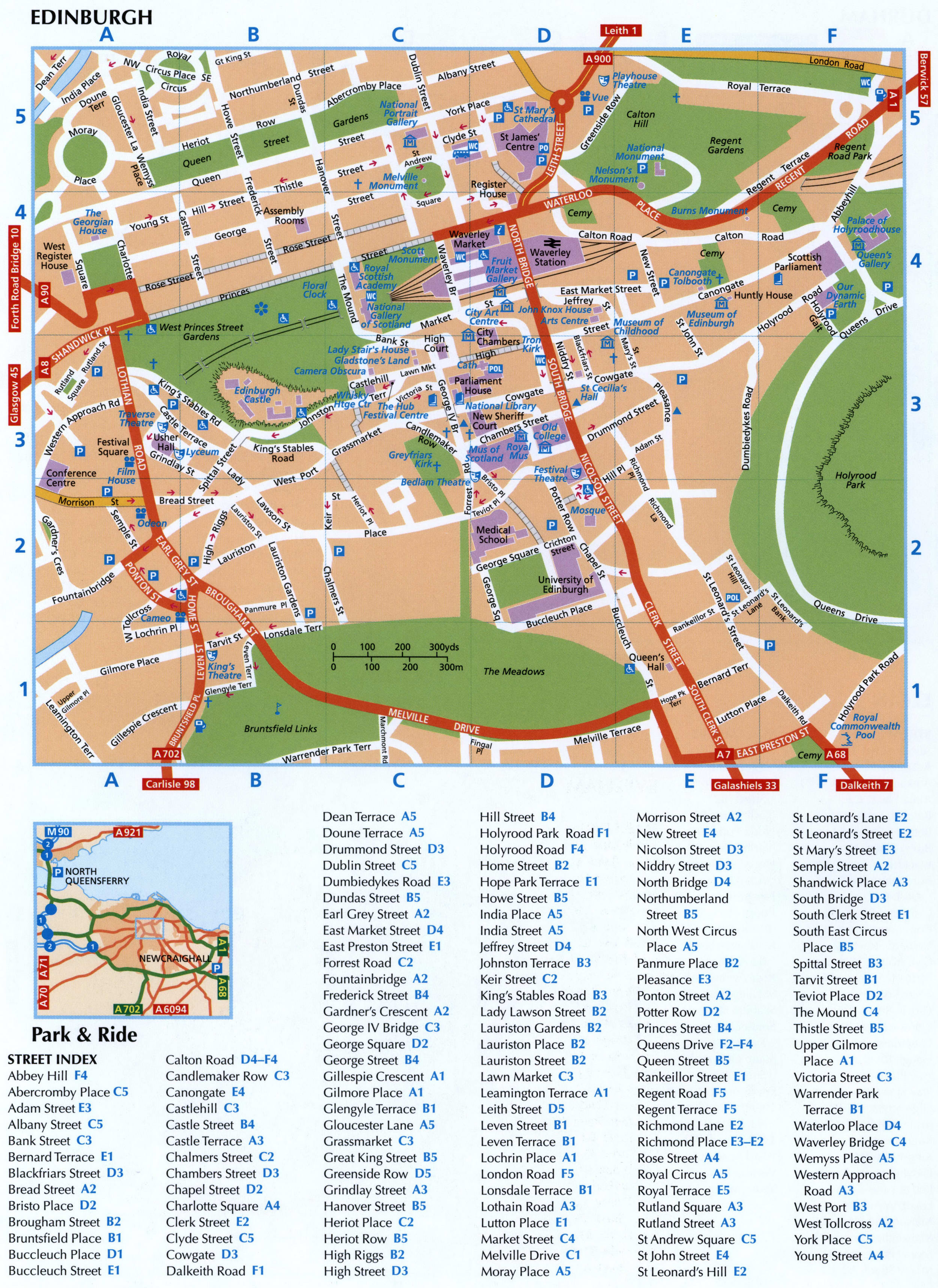 Map of Edinburgh and a list of all streets in Edinburgh