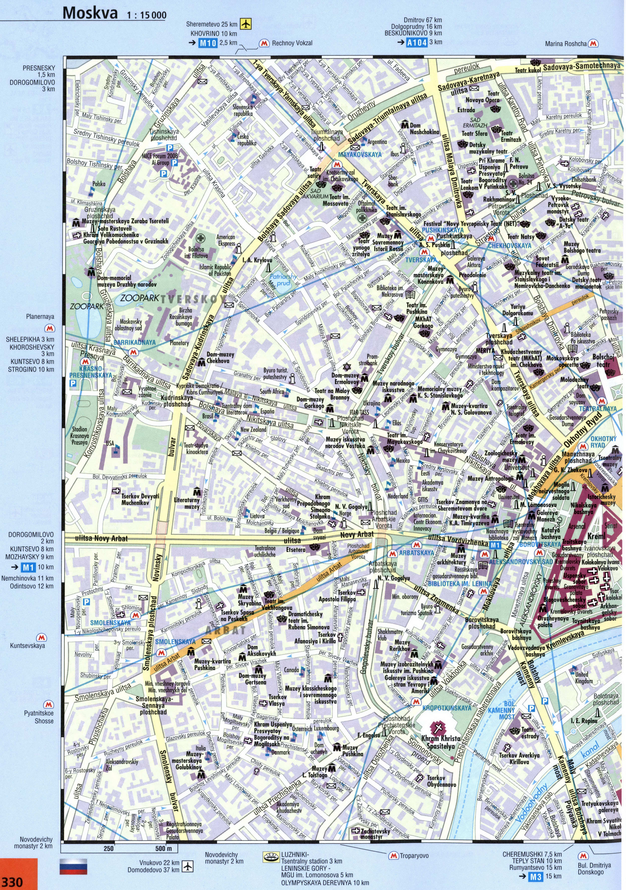 Moscow street map with beautiful sights
