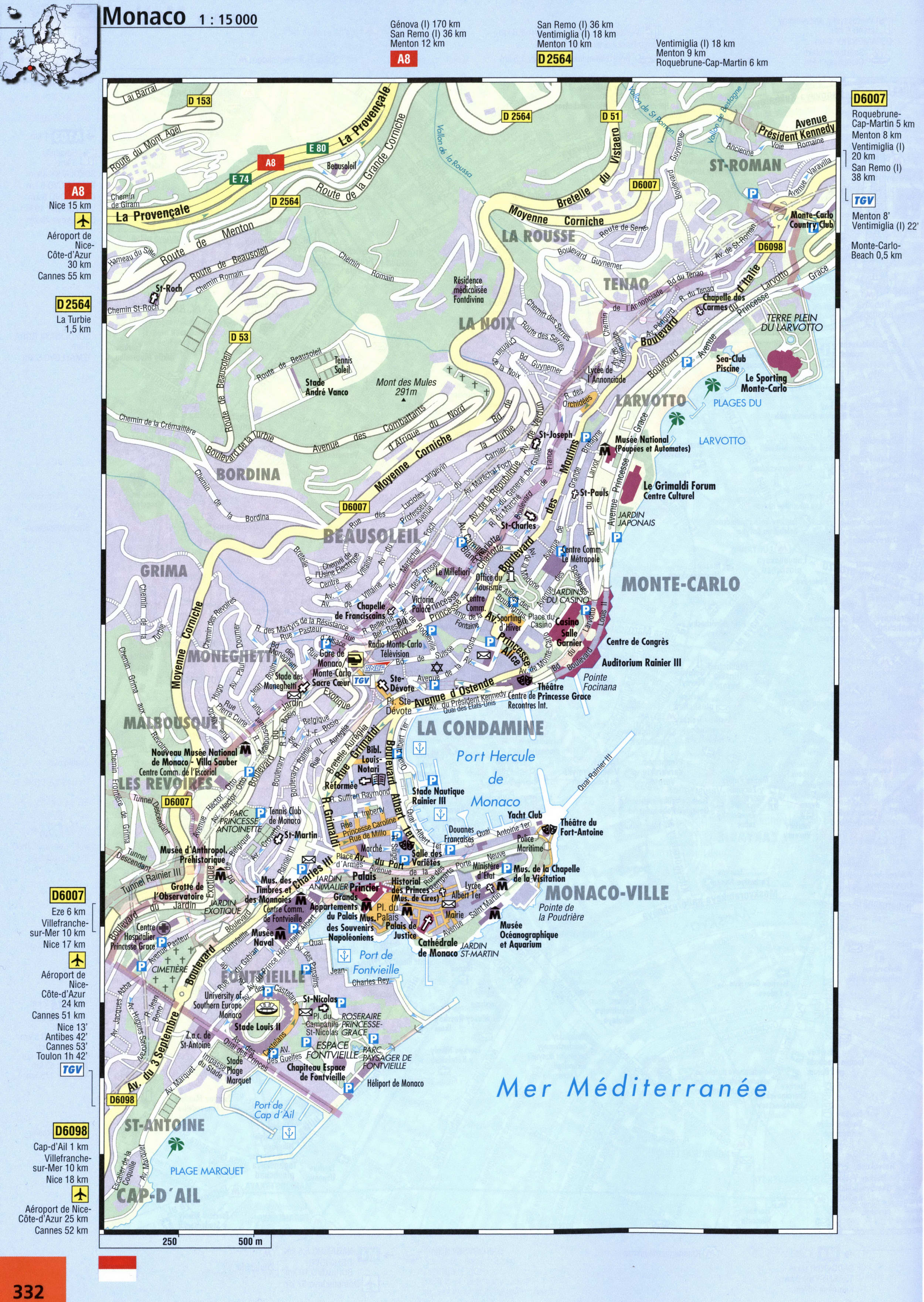Monaco street map with sights
