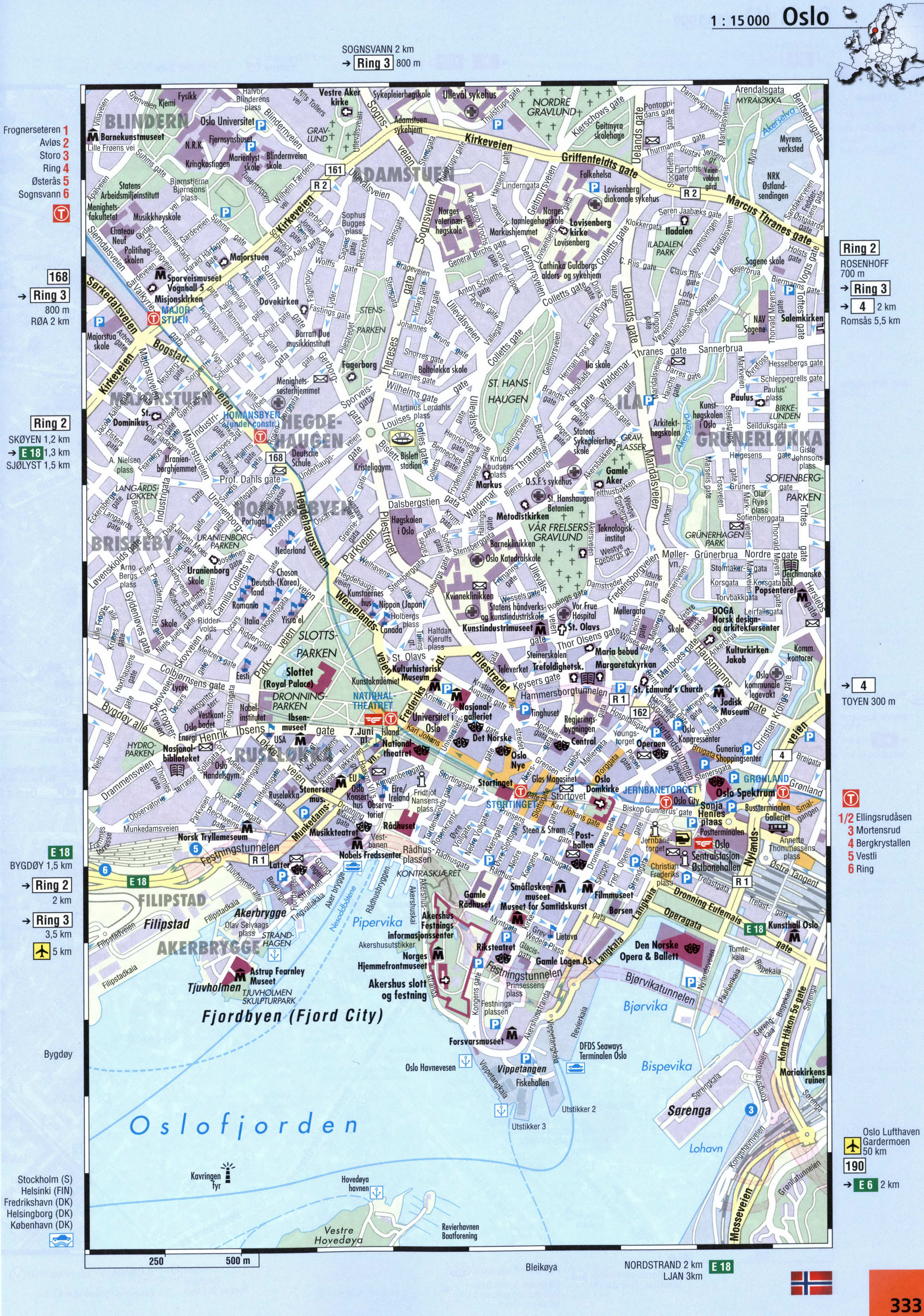 Oslo street map with sights