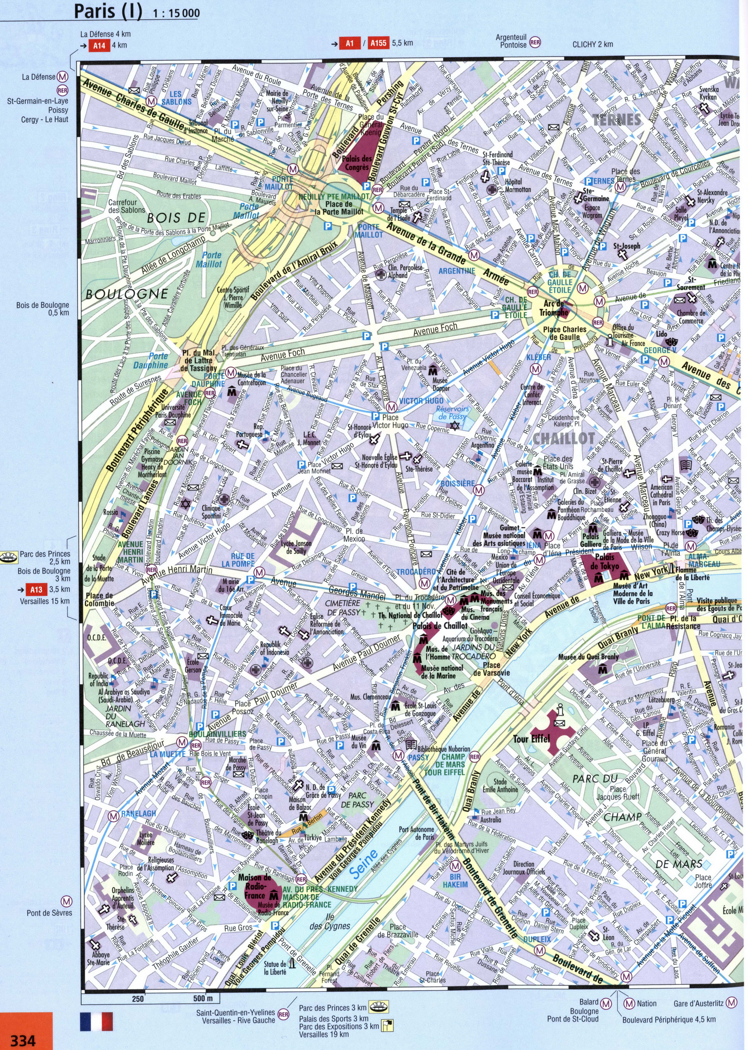 Paris street map with sights