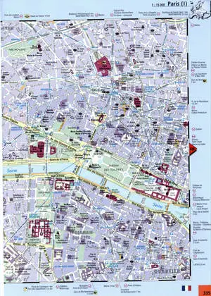 Paris street map with sights
