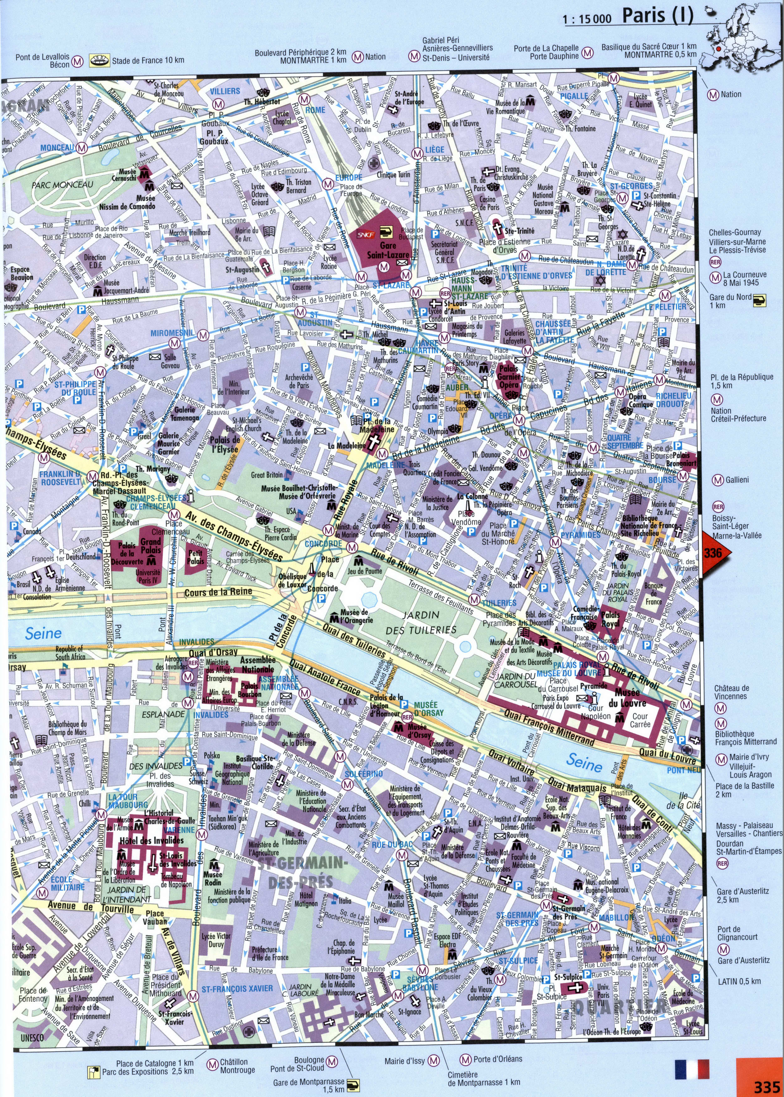Paris street map with sights
