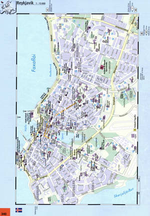 Reykjavik street map with sights