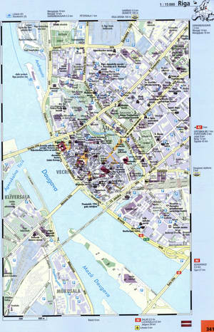 Riga street map with sights