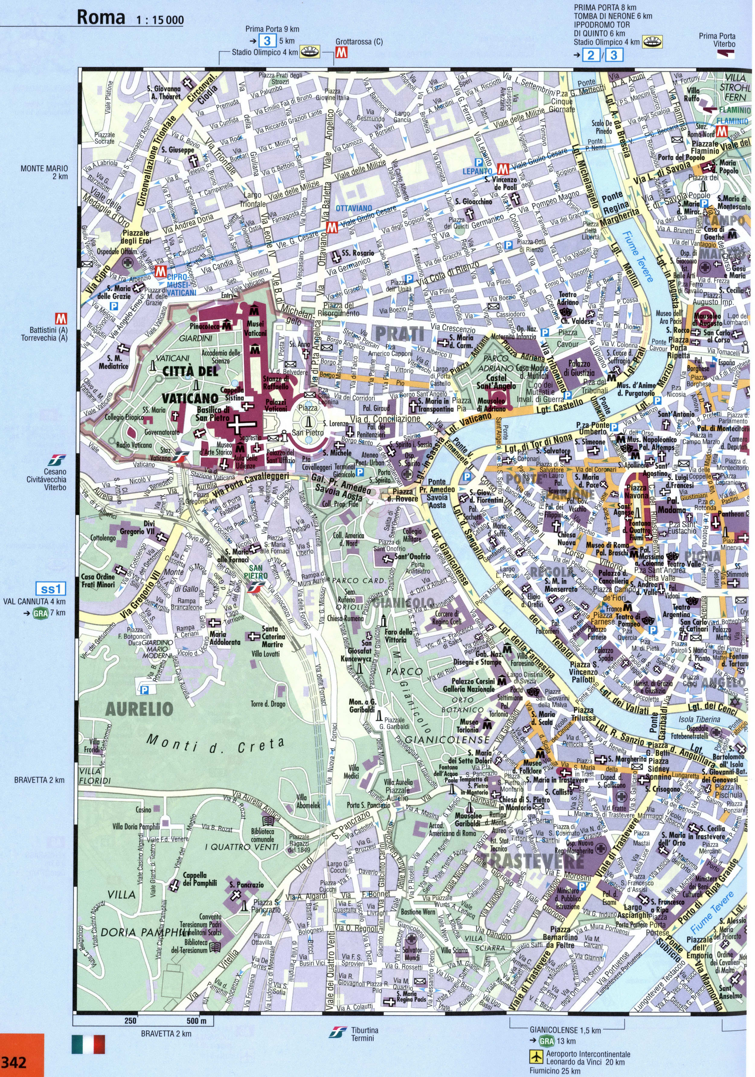 Rome street map with sights