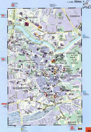 Vilnius street map with beautiful sights