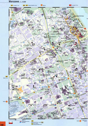 Warsaw street map with beautiful sights