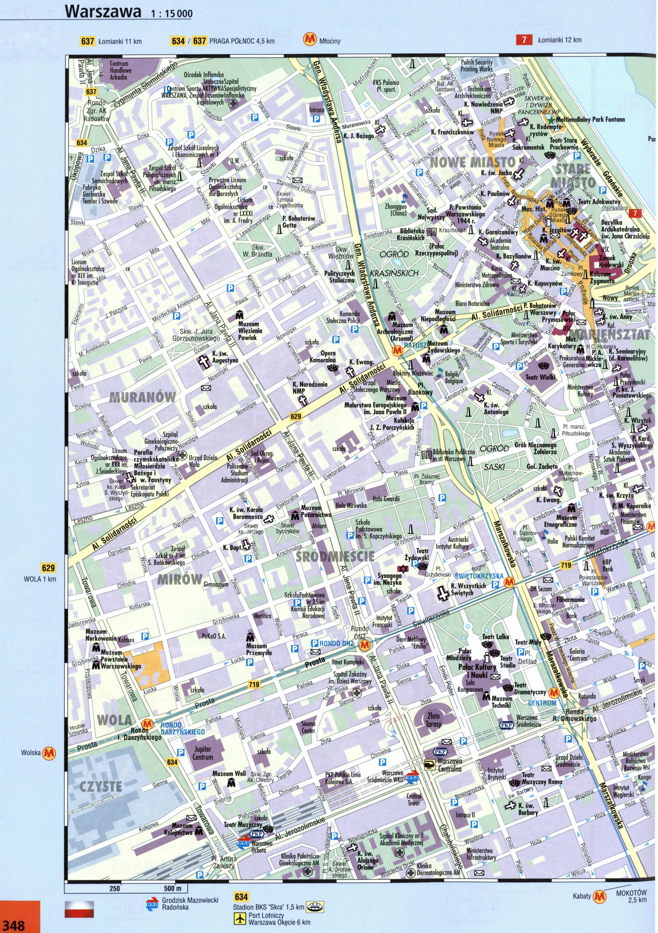 Warsaw street map with sights