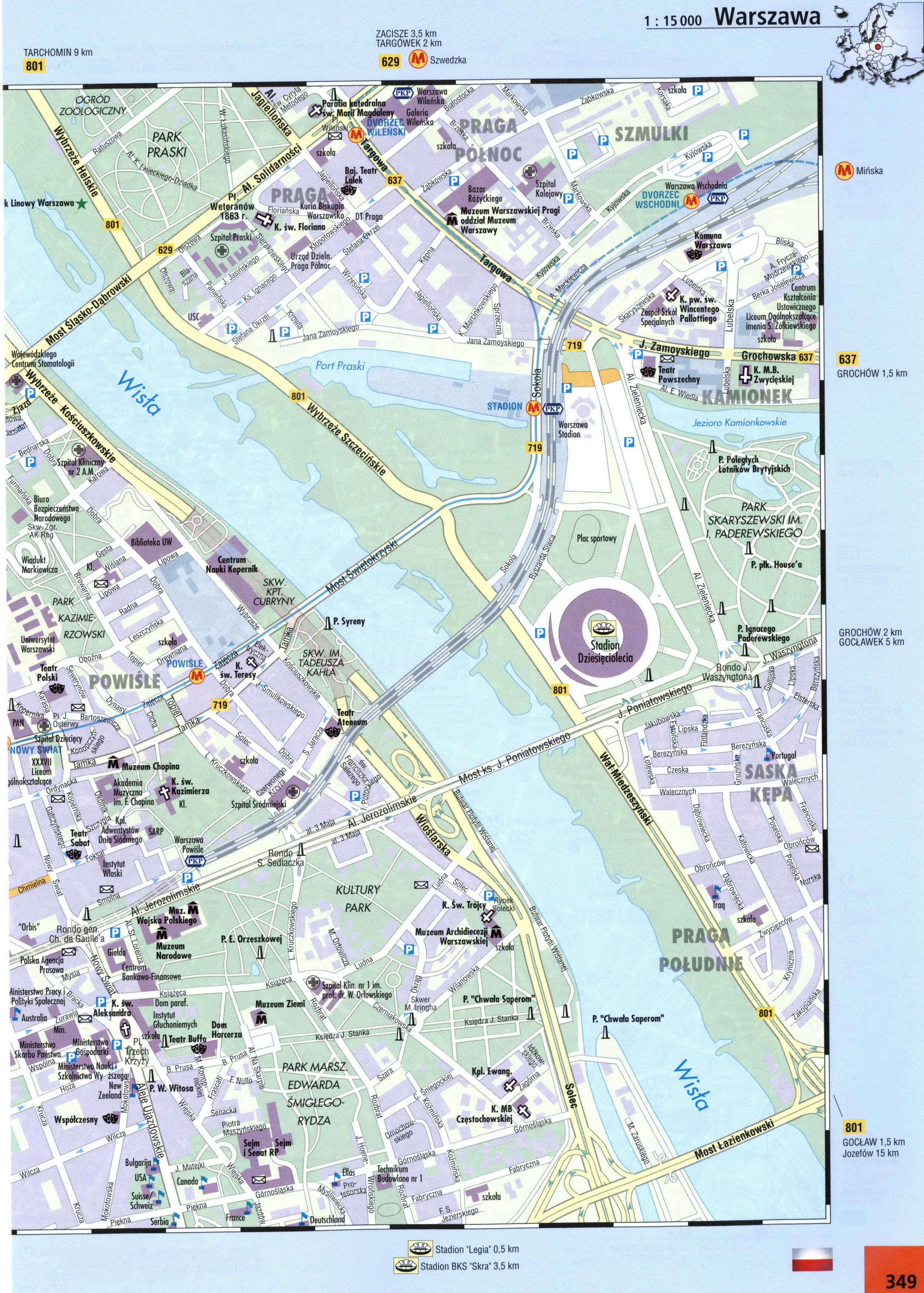 Warsaw street map with sights