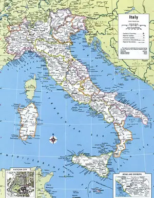 Map of Italy's administrative divisions with towns and settlements