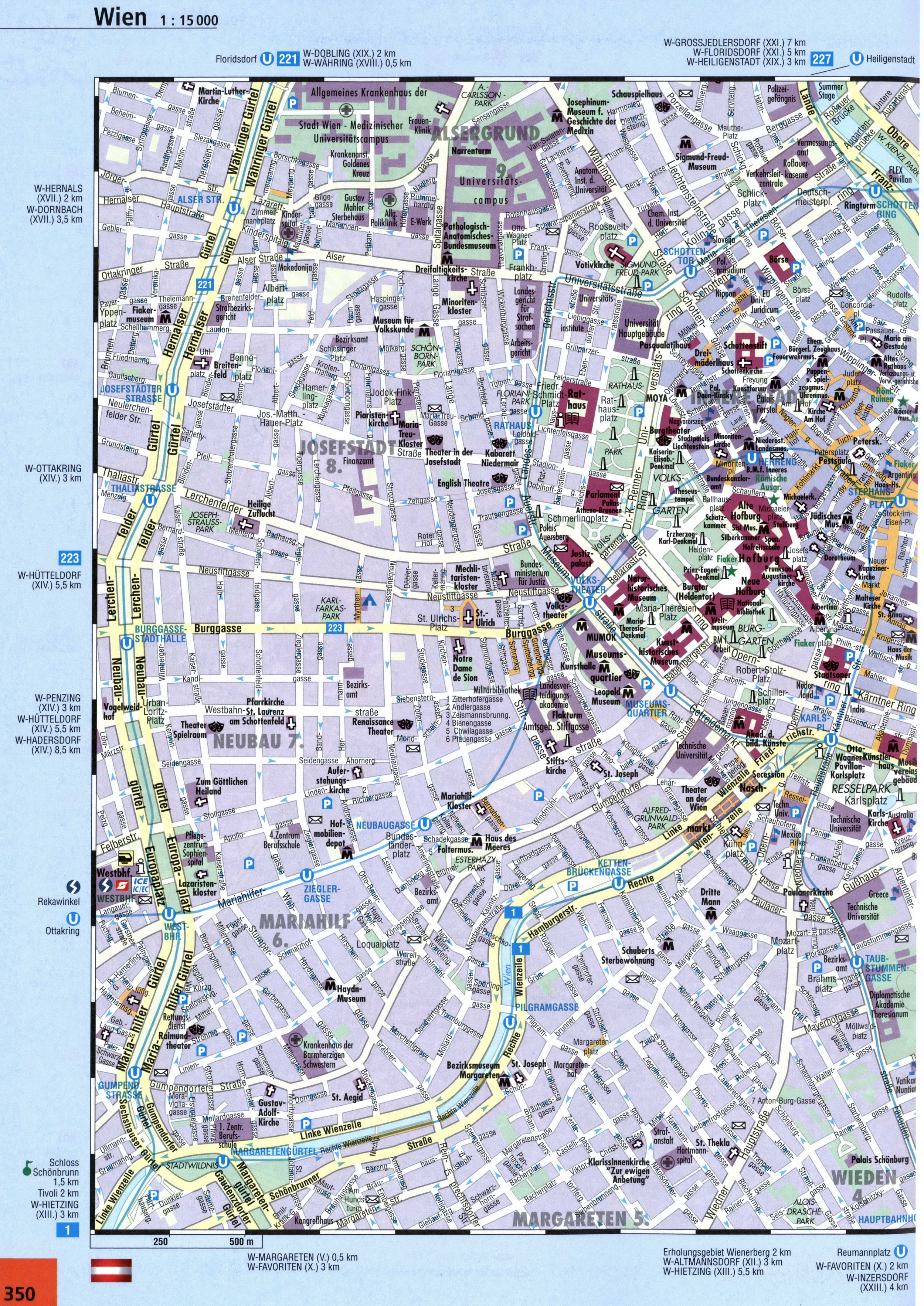 Vienna street map with beautiful sights