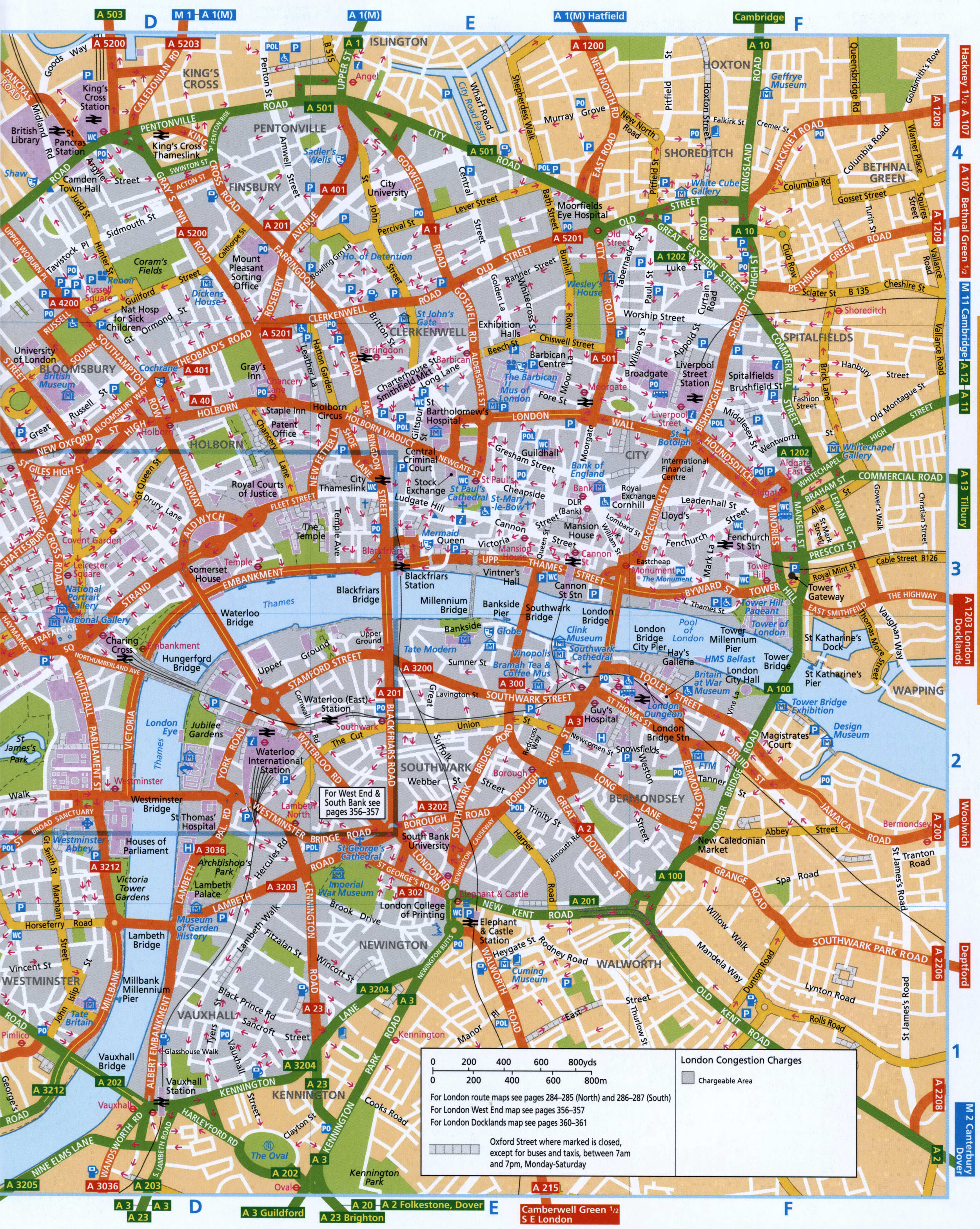 Map of the Thames riverside in central London with street names