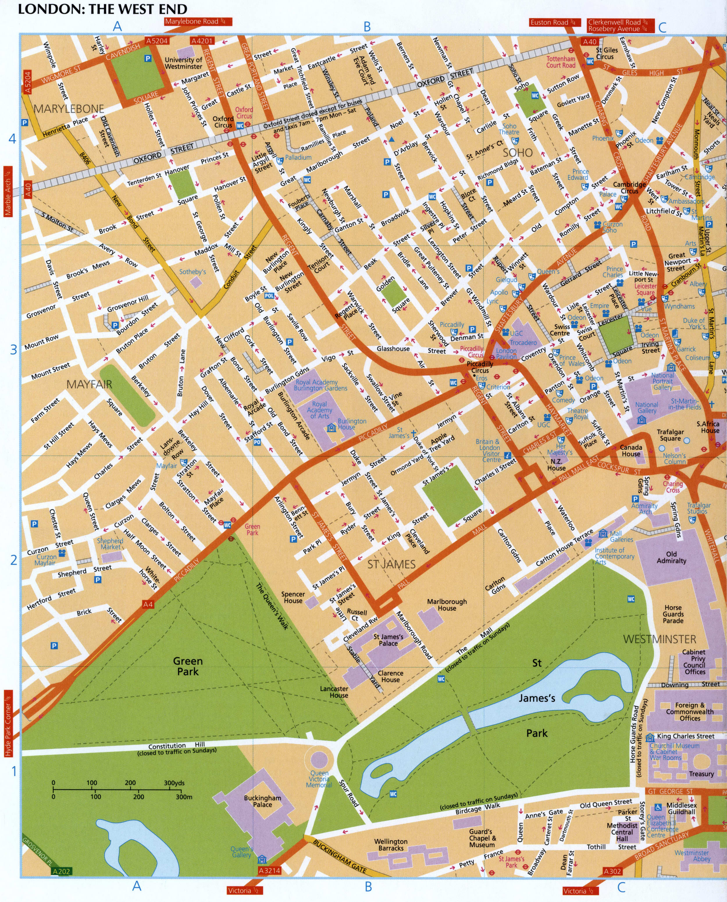 Large map of the West End, London