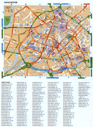 Map of Manchester with a list of streets