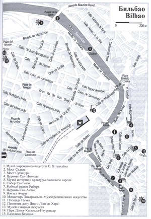 Bilbao (Spain) tourist map with a list of attractions