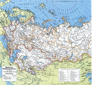 Map of Russia and the independent states after the collapse of the USSR