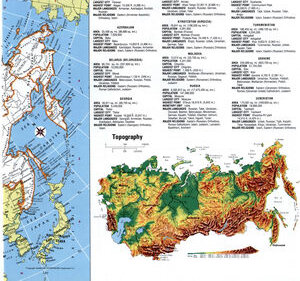 Map of Russia and the independent states after the collapse of the USSR