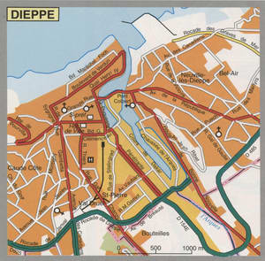 Map of Dieppe with cathedrals and churches