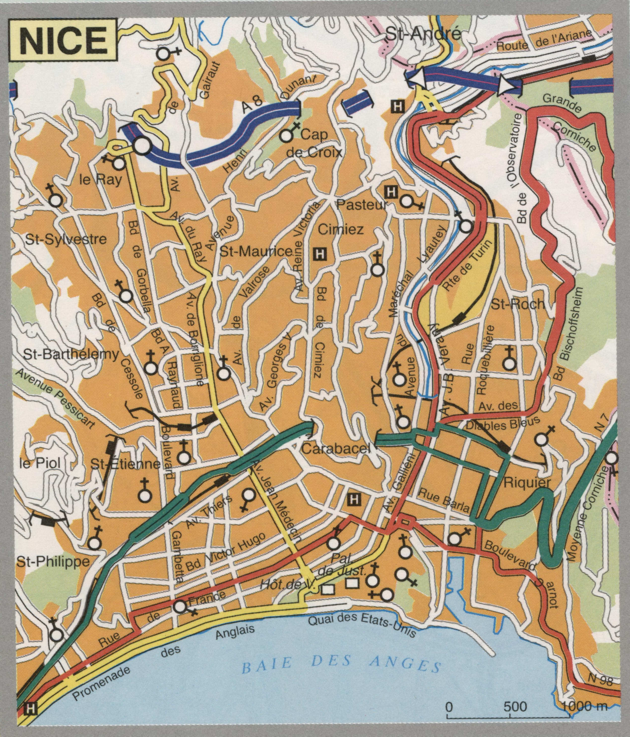 Map of Nice with cathedrals and churches
