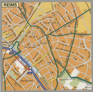 Reims city map with local sights. Map of Reims streets with beautiful ...