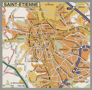 Map of Saint-Etienne with cathedrals and churches