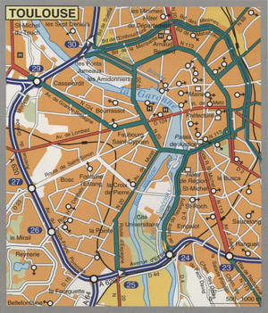 Map of Toulouse with cathedrals and churches
