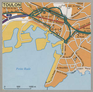Map of Toulon with cathedrals and churches