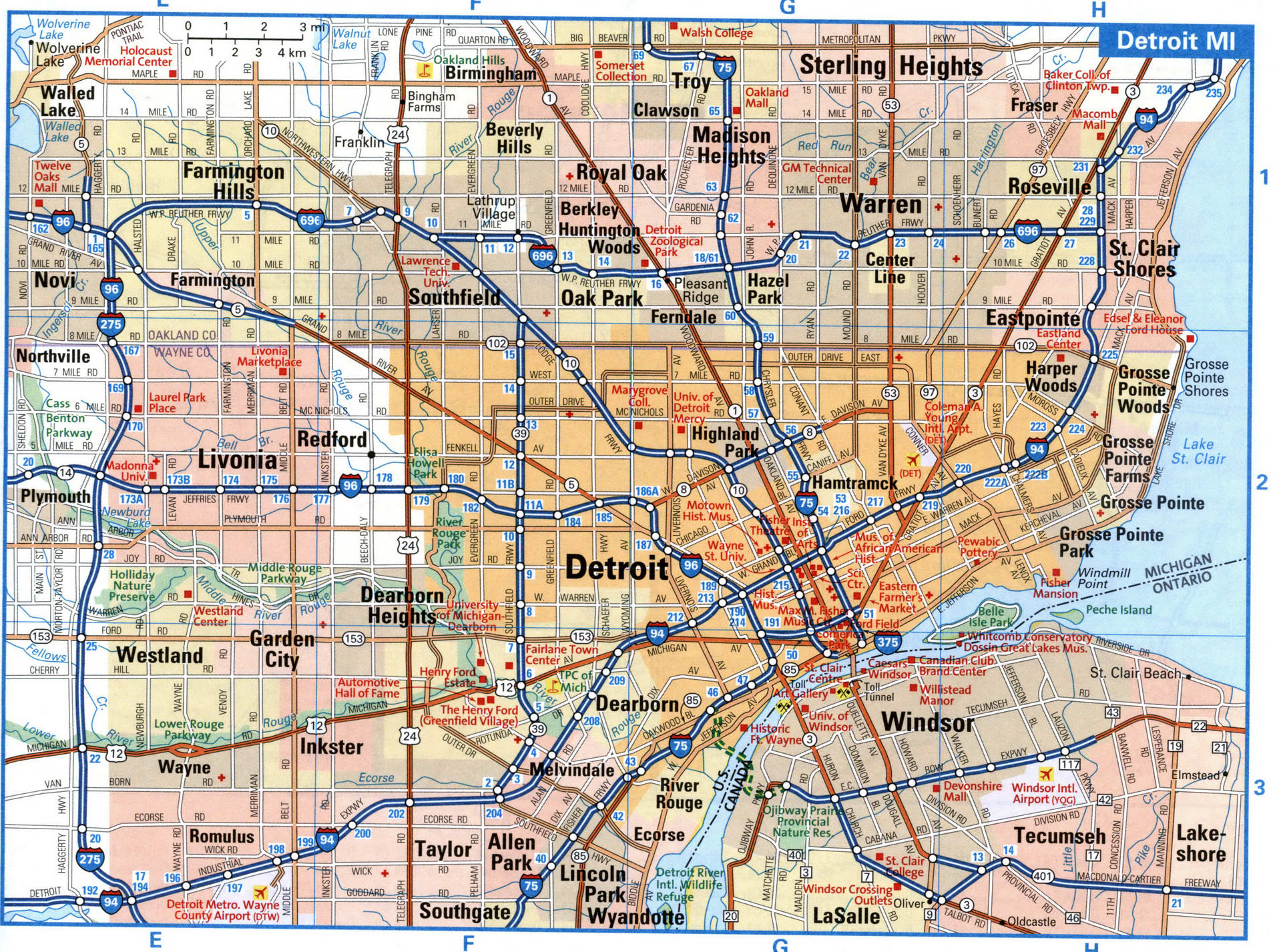 Detroit city interstate highway map