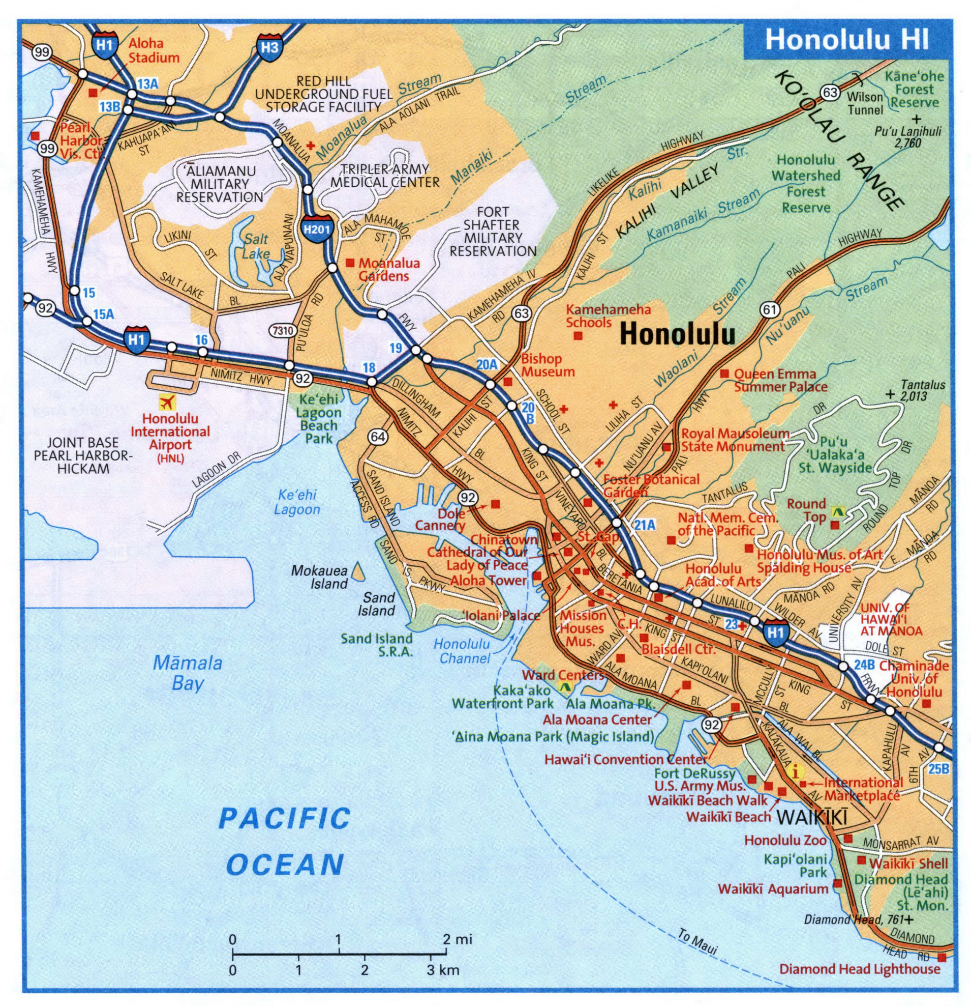 Honolulu city interstate highway map