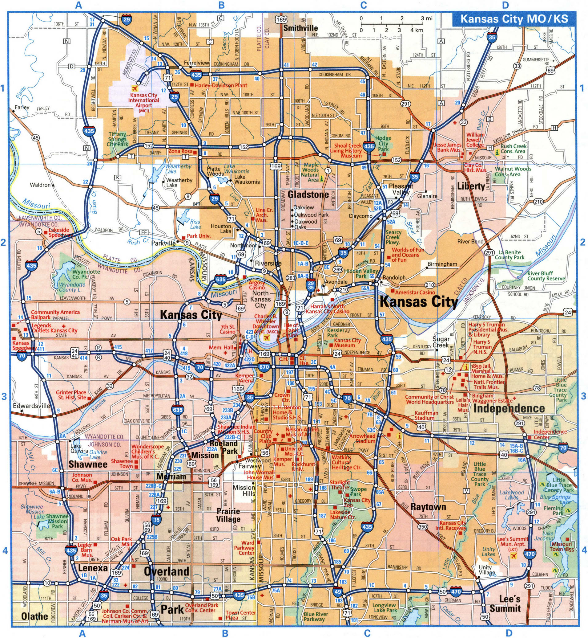Kansas City interstate highway map road free toll - free