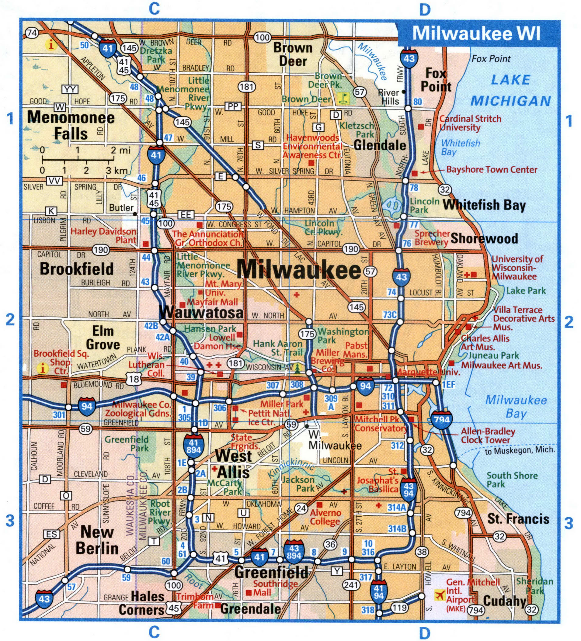 Milwaukee city interstate highway map road free toll I20, I75, I85 ...