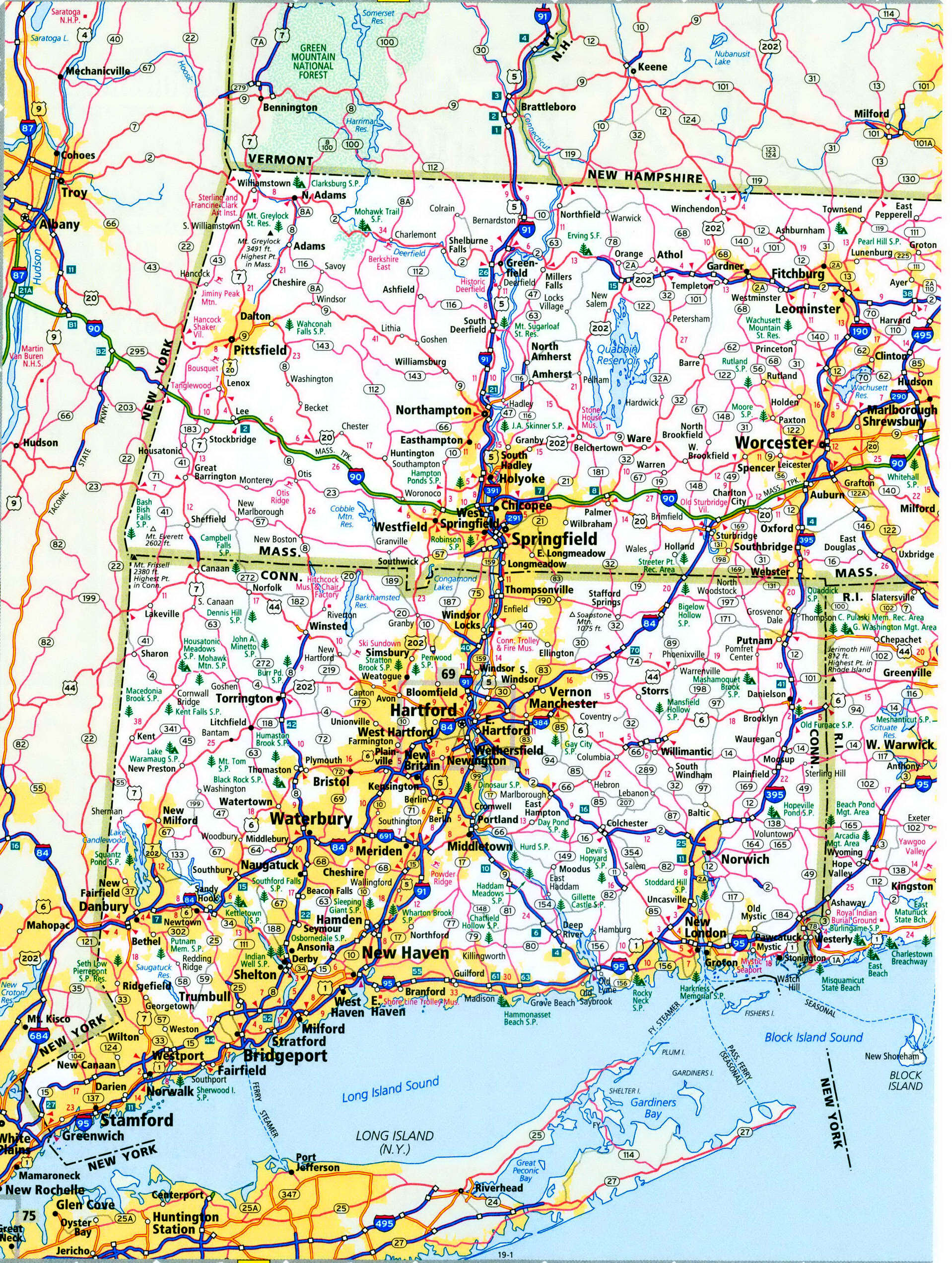 Massachusetts interstate highways map. Detailed map of local roads and interstate highways in Massachusetts
