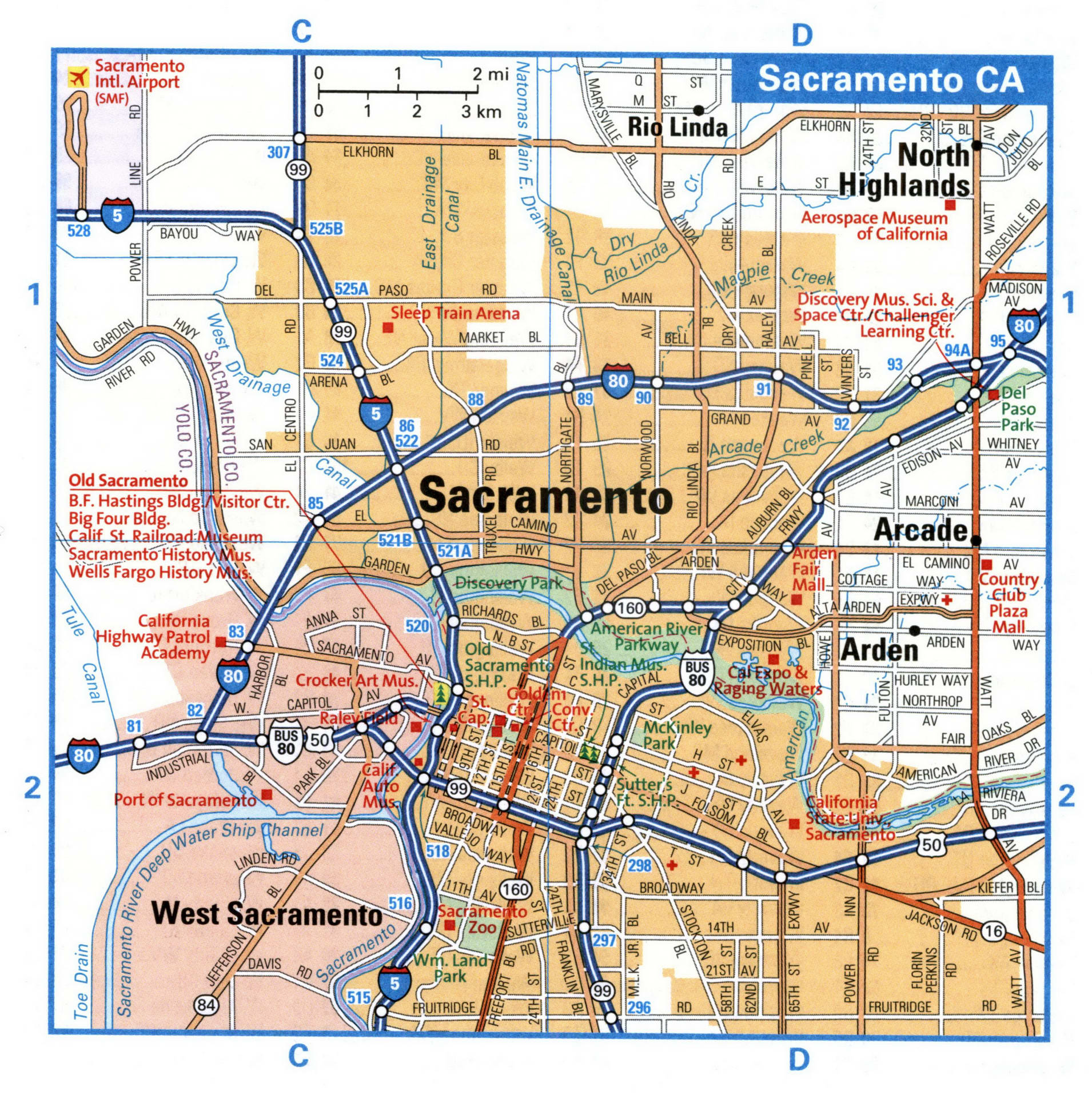 Sacramento City Interstate Highway Map Road Free Toll I5 I80 Free   119aa 