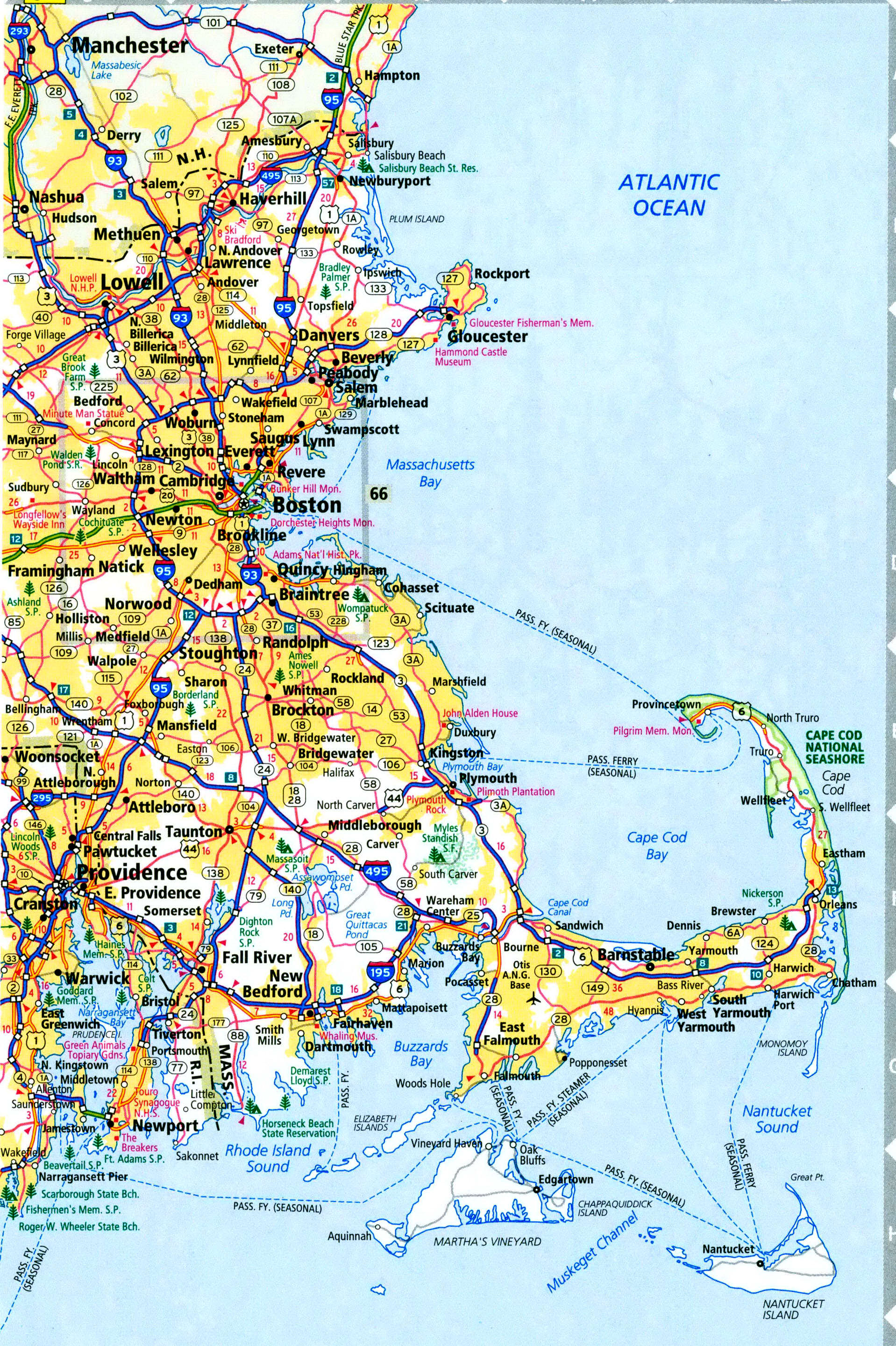 Massachusetts interstate highways map free. Detailed map of local roads and interstate highways in Massachusetts