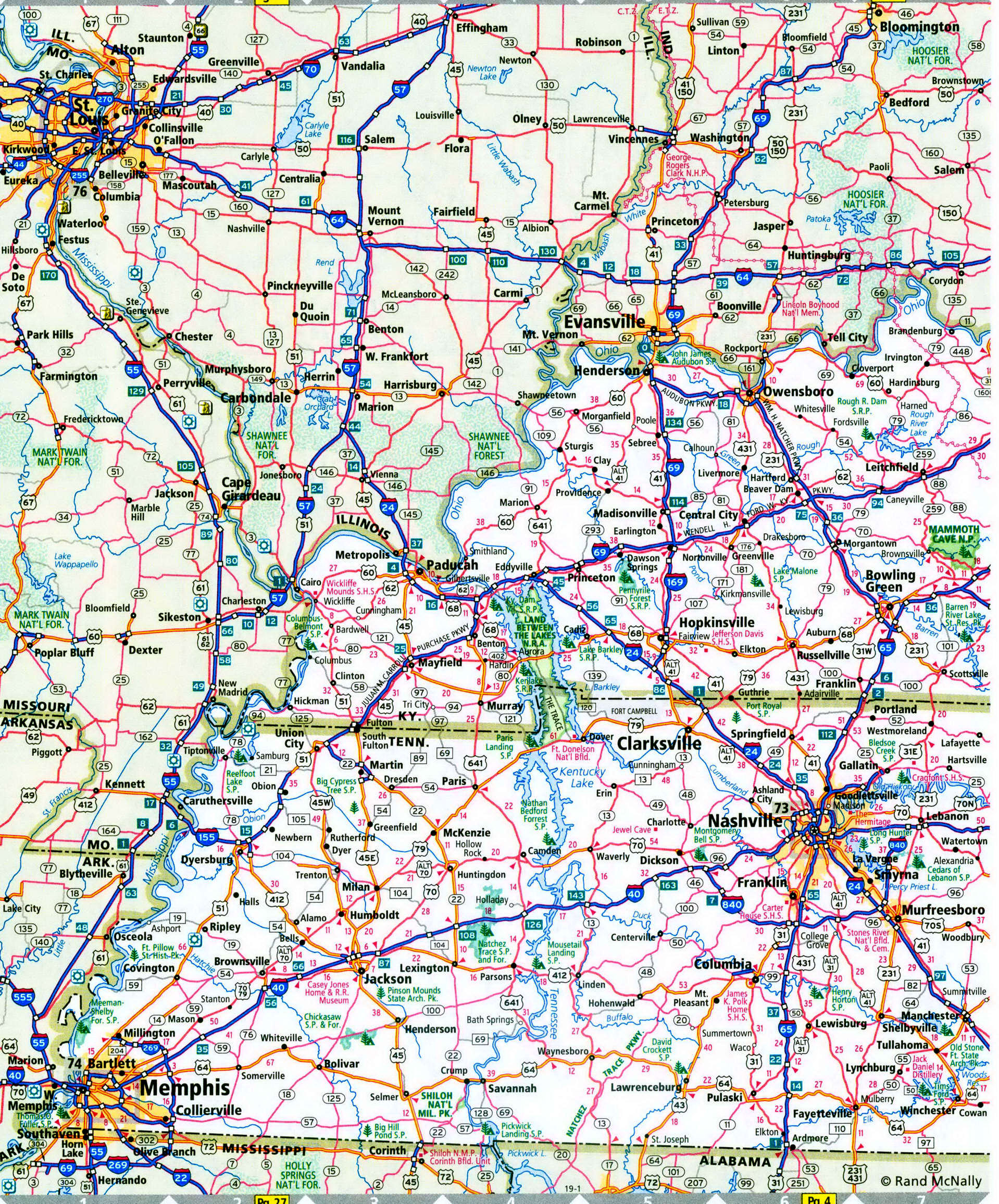 Kentuky and Tennessee interstate highways map