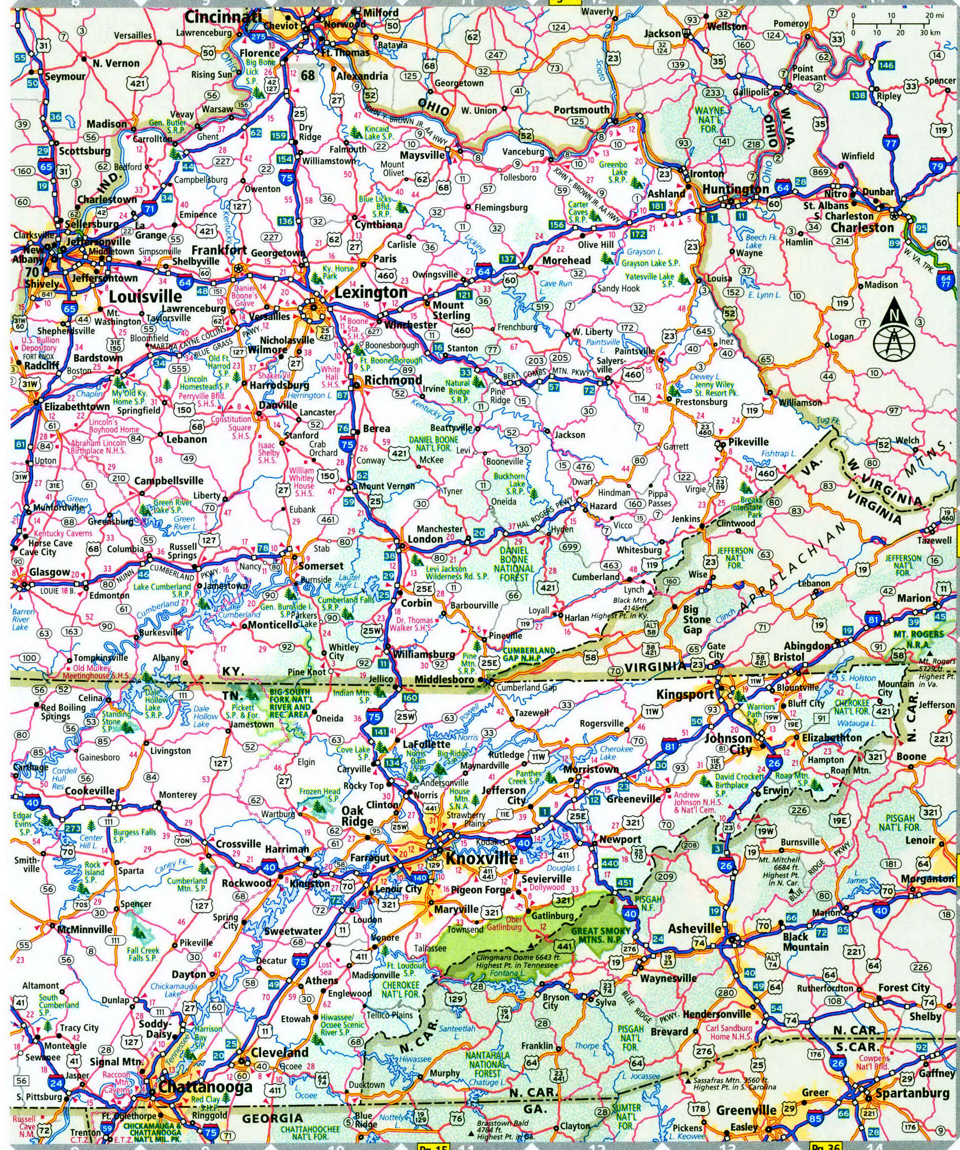Kentuky and Tennessee interstate highways map free