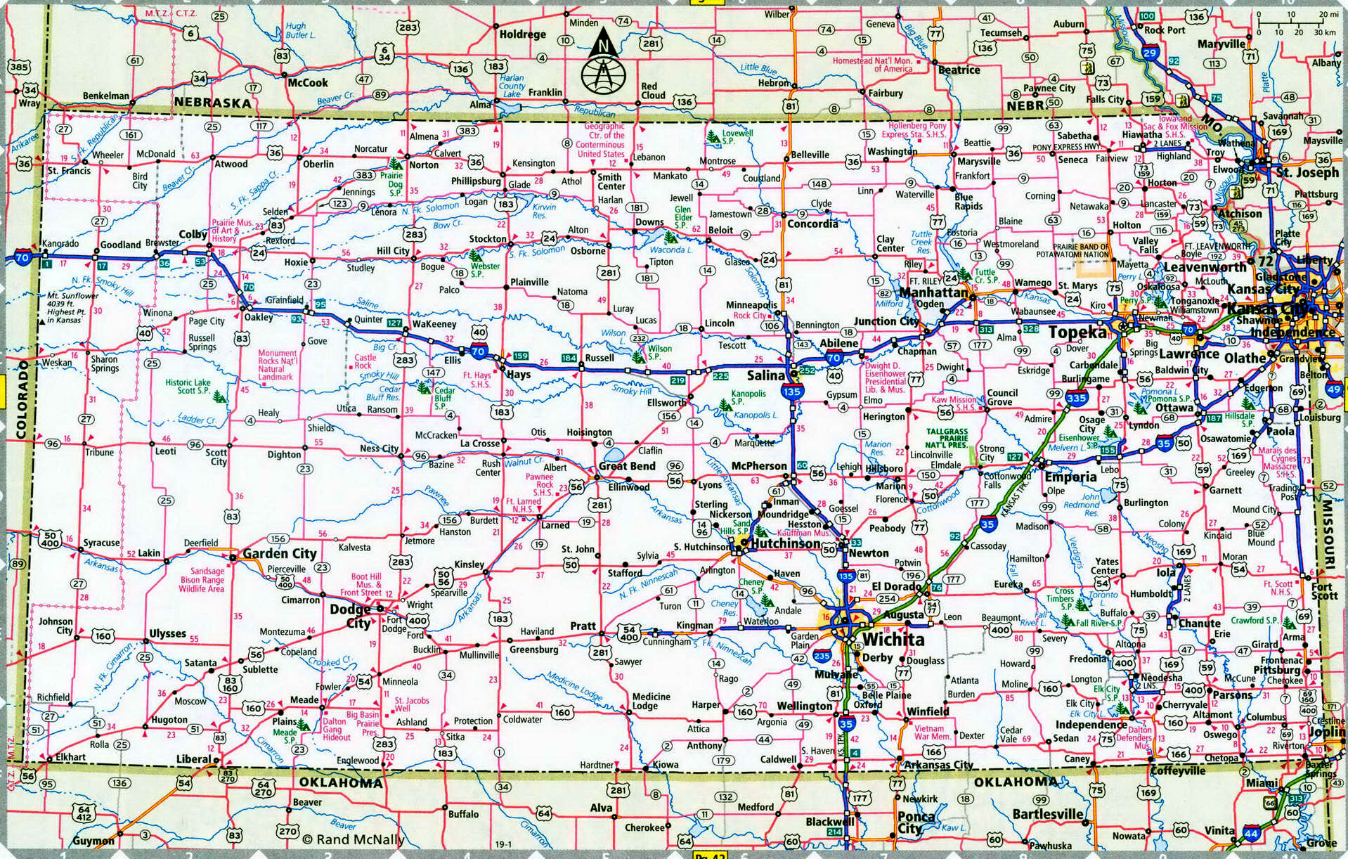 Kansas interstate highways map I-35 I-70 I-135 free road map state ...