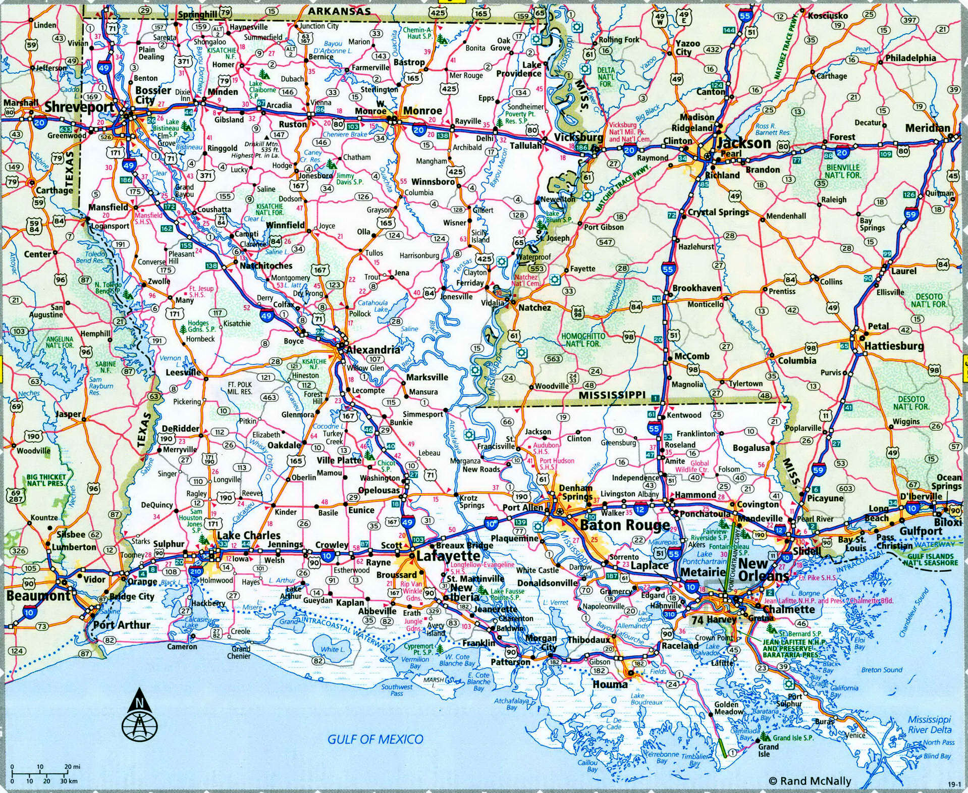 Louisiana Interstate Highway Map I 10 I 12 I 20 I 49 I 55 Road Free   23 