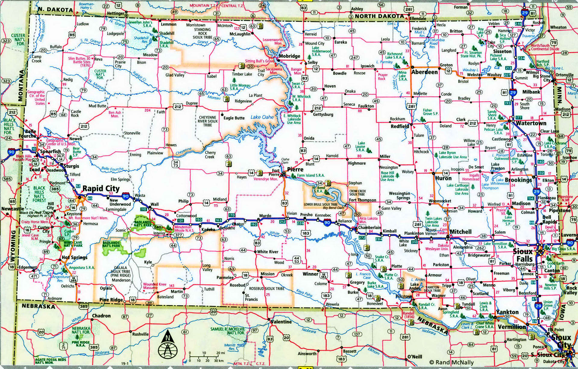 South Dakota Interstate Highways Map I 29 I 90 Road Free State County   39 