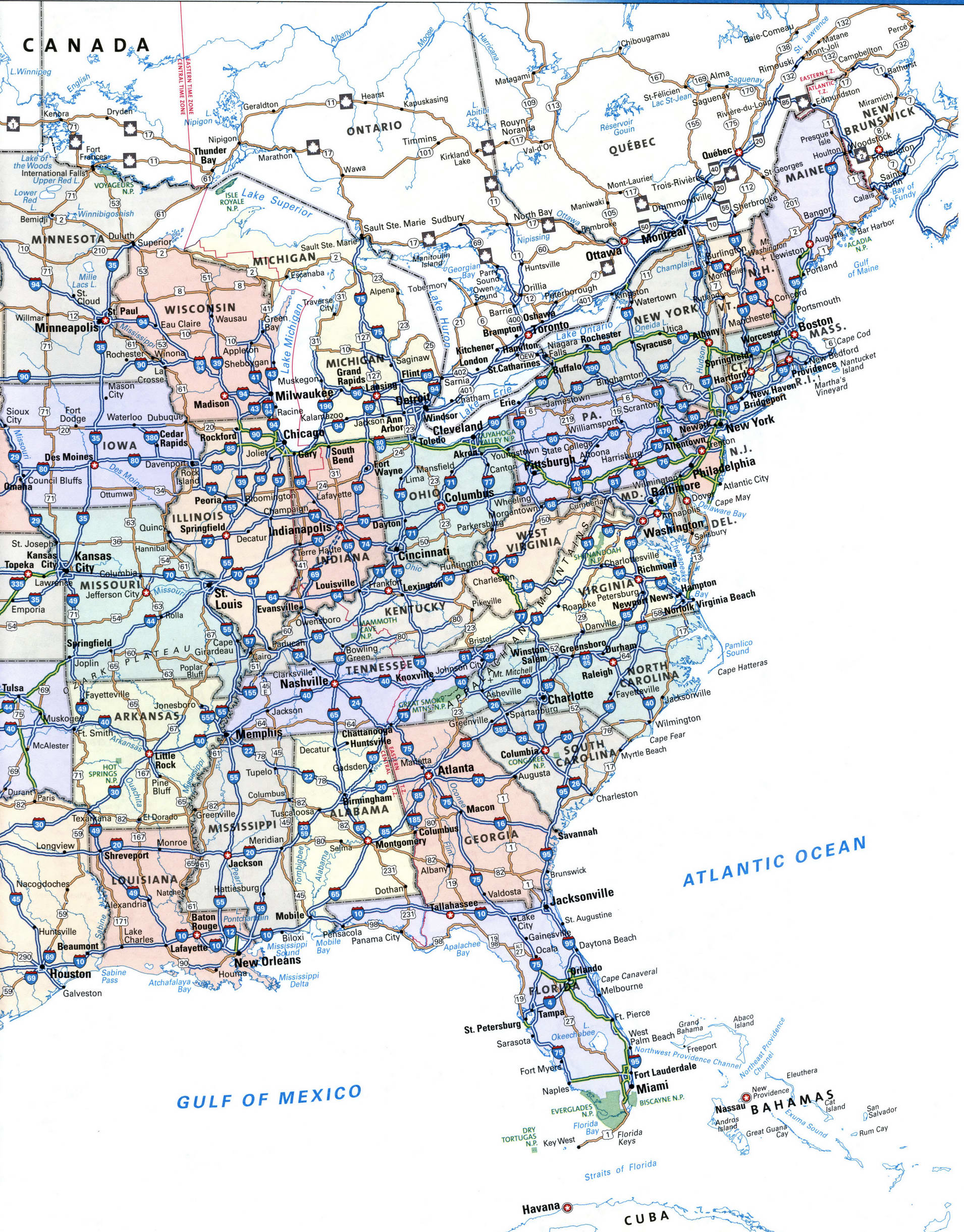 Eastern United States interstate map