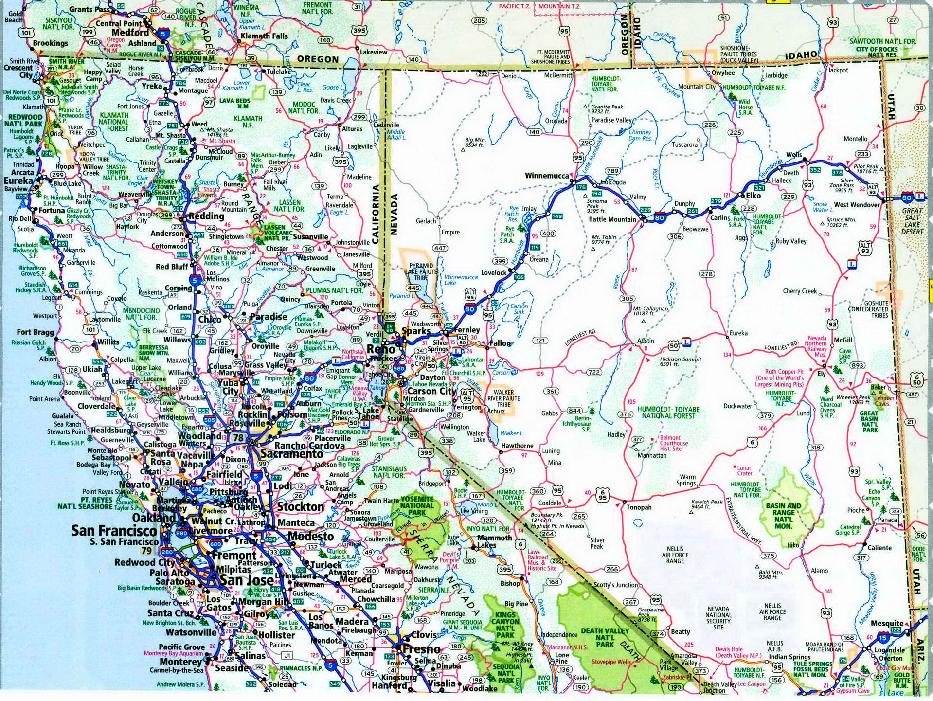 California and Nevada highways map. Detailed map of local roads and interstate highways in California and Nevada California and Nevada highways map. Detailed map of local roads and interstate highways in California and Nevada