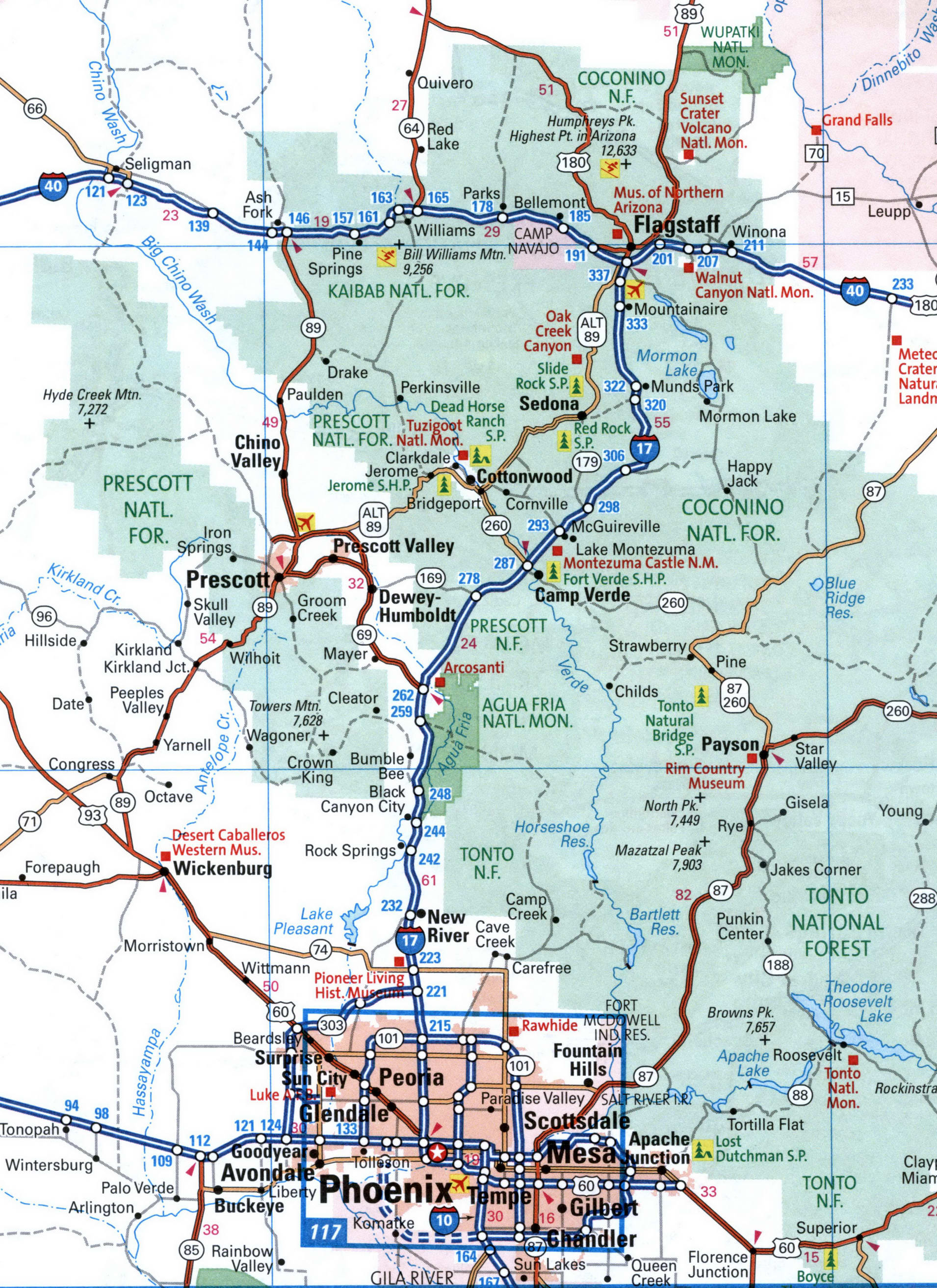 Map of interstate highway I-17 Arizona with interchange and exit number ...