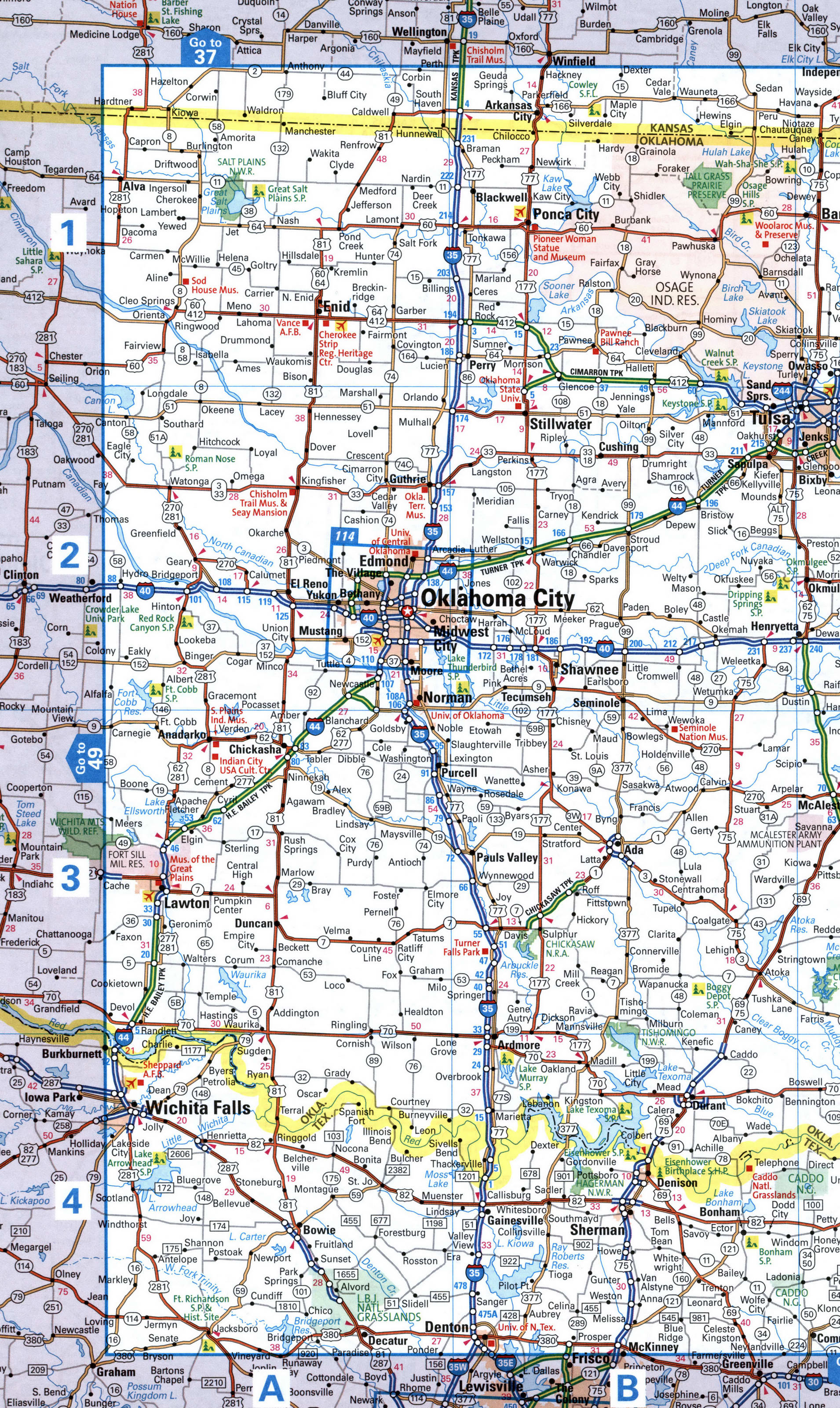 Map of I-35 interstate highway Texas, Oklahoma, Kansas, Missouri, Iowa ...