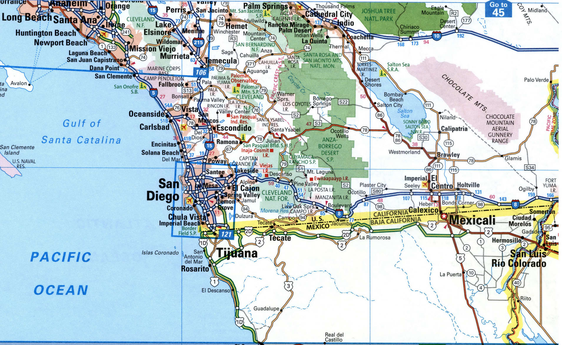 Map of Interstate Highway I-15 in the vicinity of San Diego