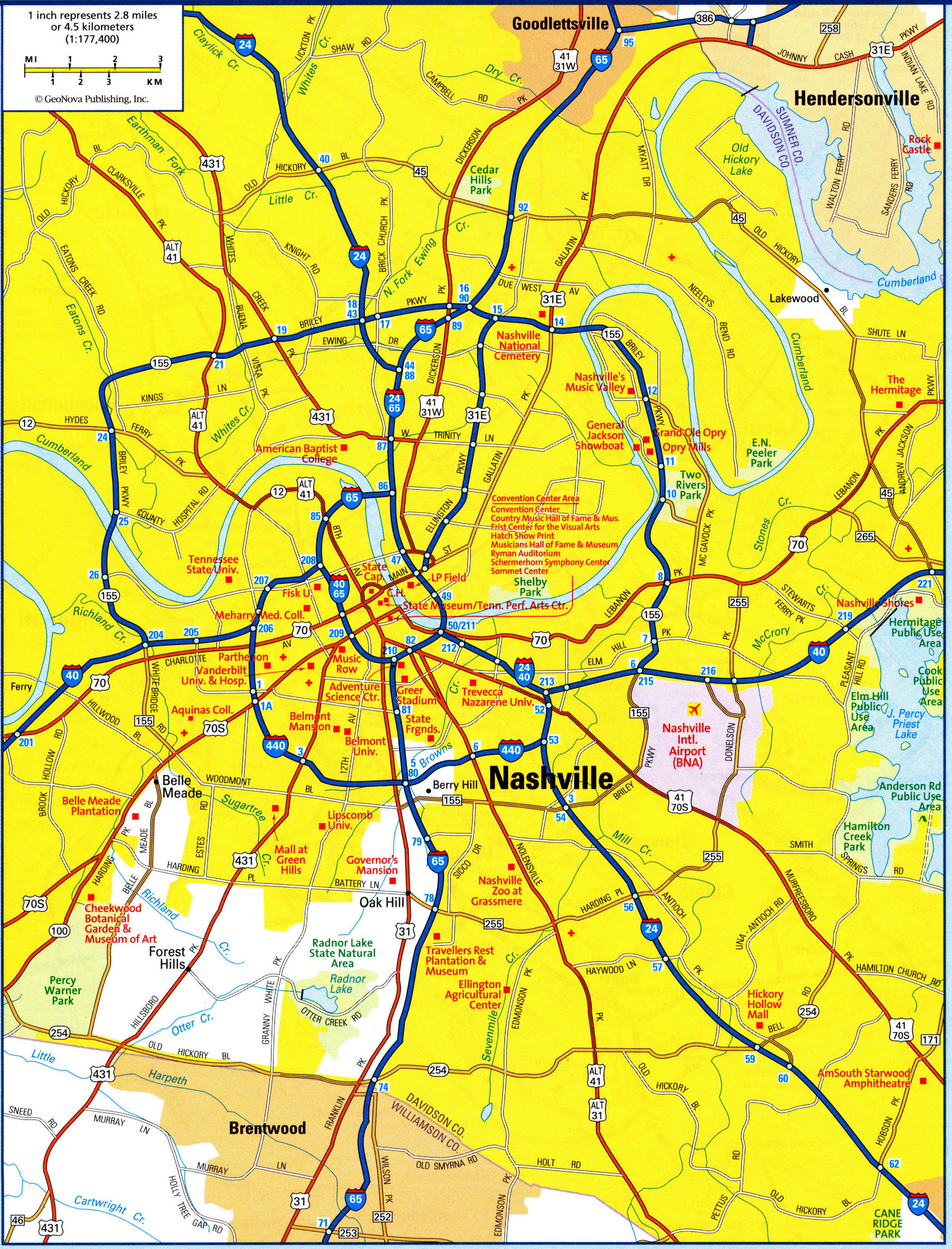 Nashville city map. Free printable detailed map of Nashville city Tennessee